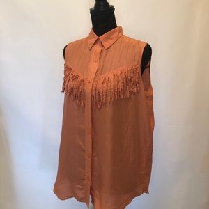 VINTAGE salmon pink silk Western fringe blouse